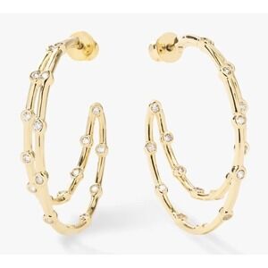 Melinda Maria Big Ass Doubled Hoops 1.5"Gold|White Diamondettes New